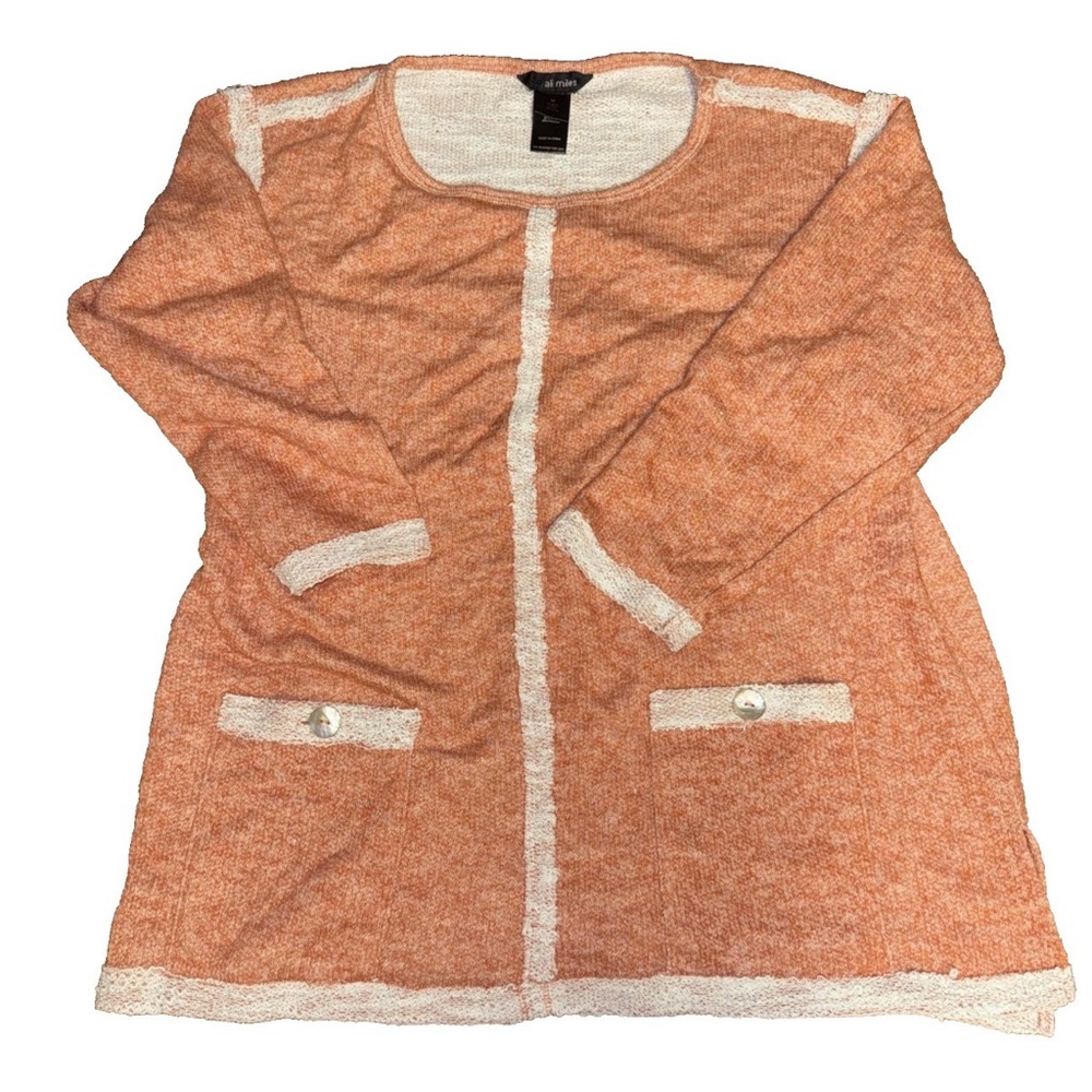 Ali Miles Tunic Women's Size M Pastel Orange White Light Pocket Button‎ Preppy